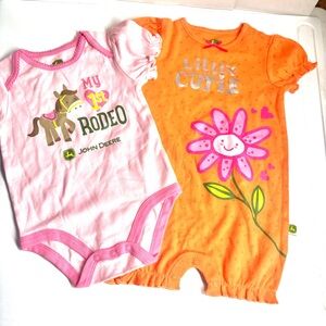New, John Deere Baby Girl Onsies Outfit Set of 2 Size 9-12 Months